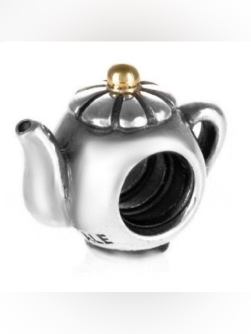 Pandora Sterling Silver Teapot Charm Bead with Gold Accent